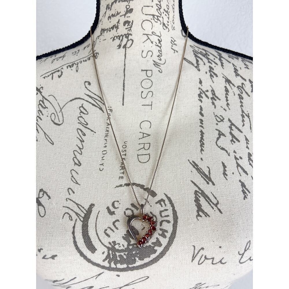 B25 Sterling Silver 925 Necklace Heart Love Red Stones Vintage Inspired Romantic